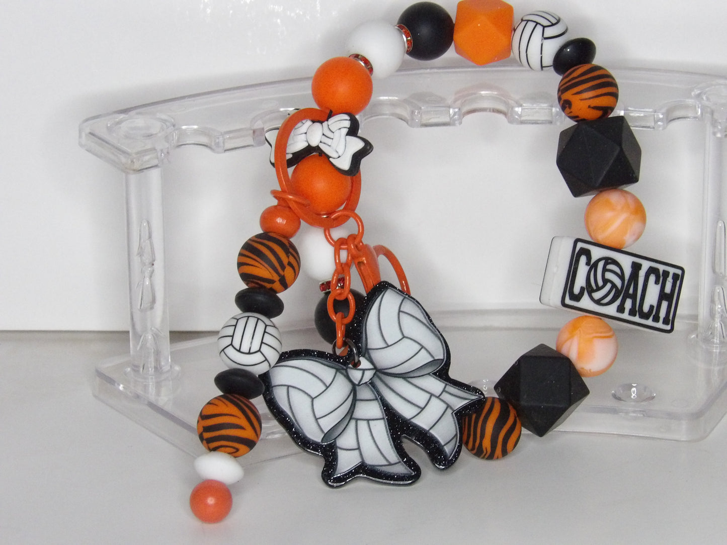 Beaded Sports Wristlet with Extra Keychain & Acrylic Flatback – Handmade in the USA