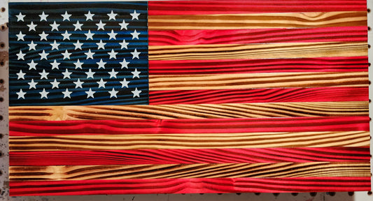 Rustic Scorched Wood American Flag with 50 Stars Small Size