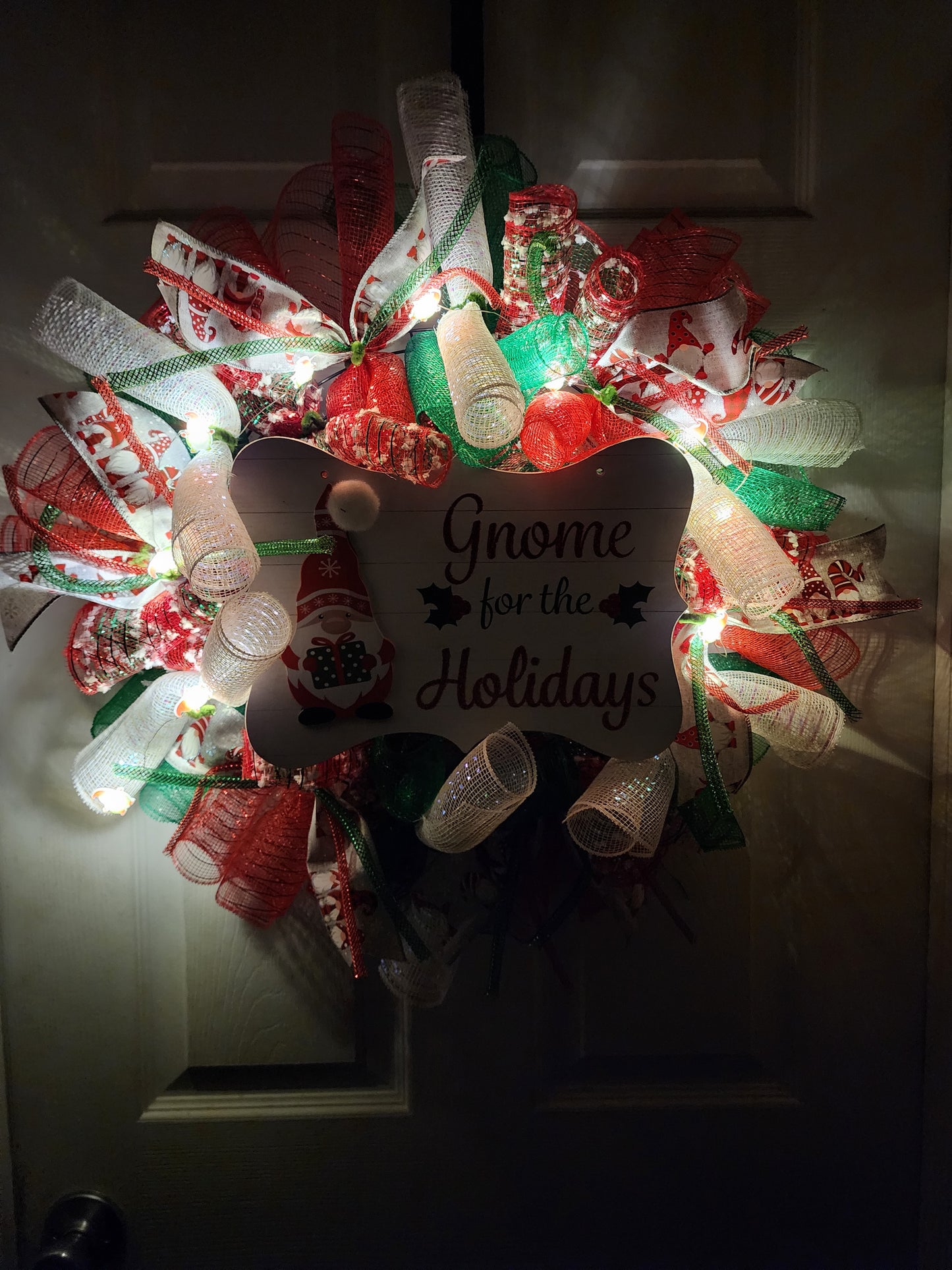 Gnome Christmas Wreath with Lights