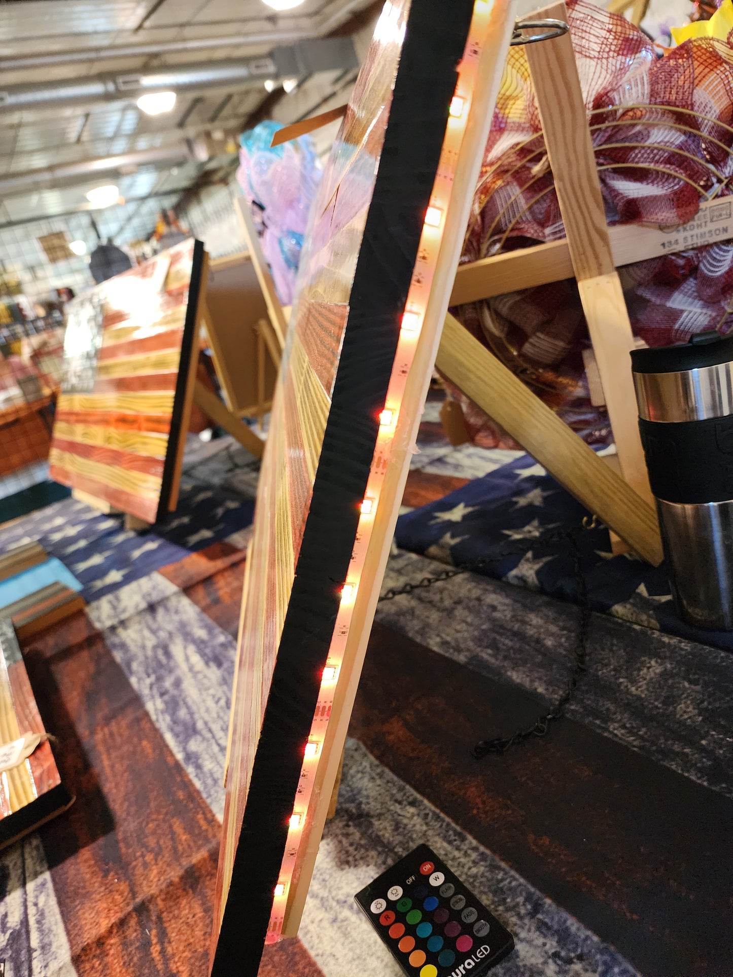 Large Rustic American Flag with LED Lights