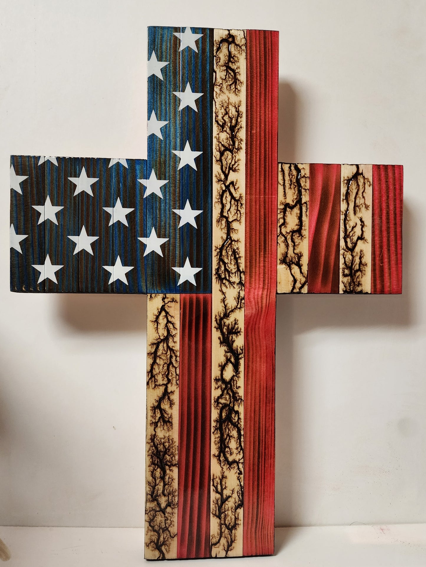 American Flag Cross with Fractal Burn