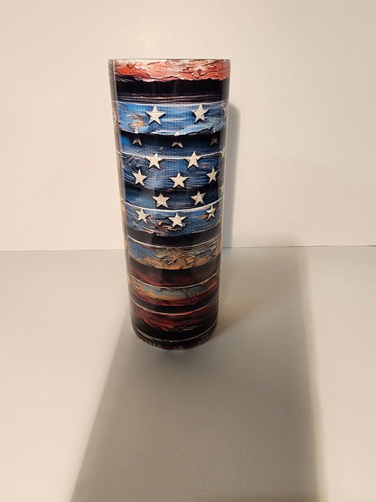 Green 5-Rustic Barn with American Flag Design Tumbler