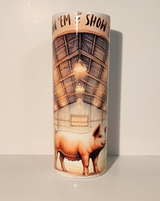 Light Blue-1 Grow 'Em & Show 'Em" Pig Barn Design Tumbler