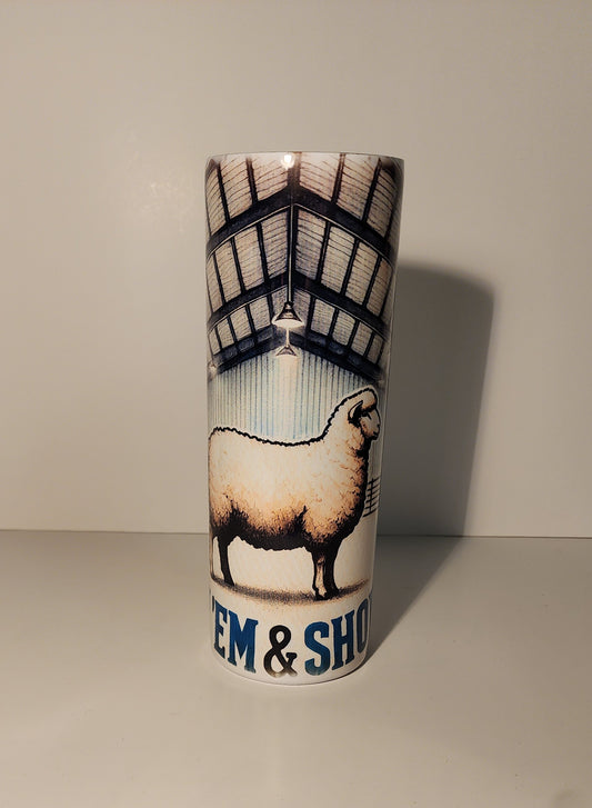 Light Blue 2-Grow 'Em & Show 'Em" Sheep Barn Design Tumbler