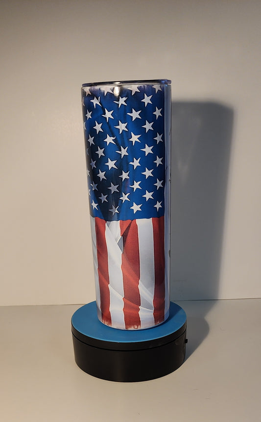 Yellow 11-Remington Shotgun Shell Tumbler with American Flag & Bullet Holes