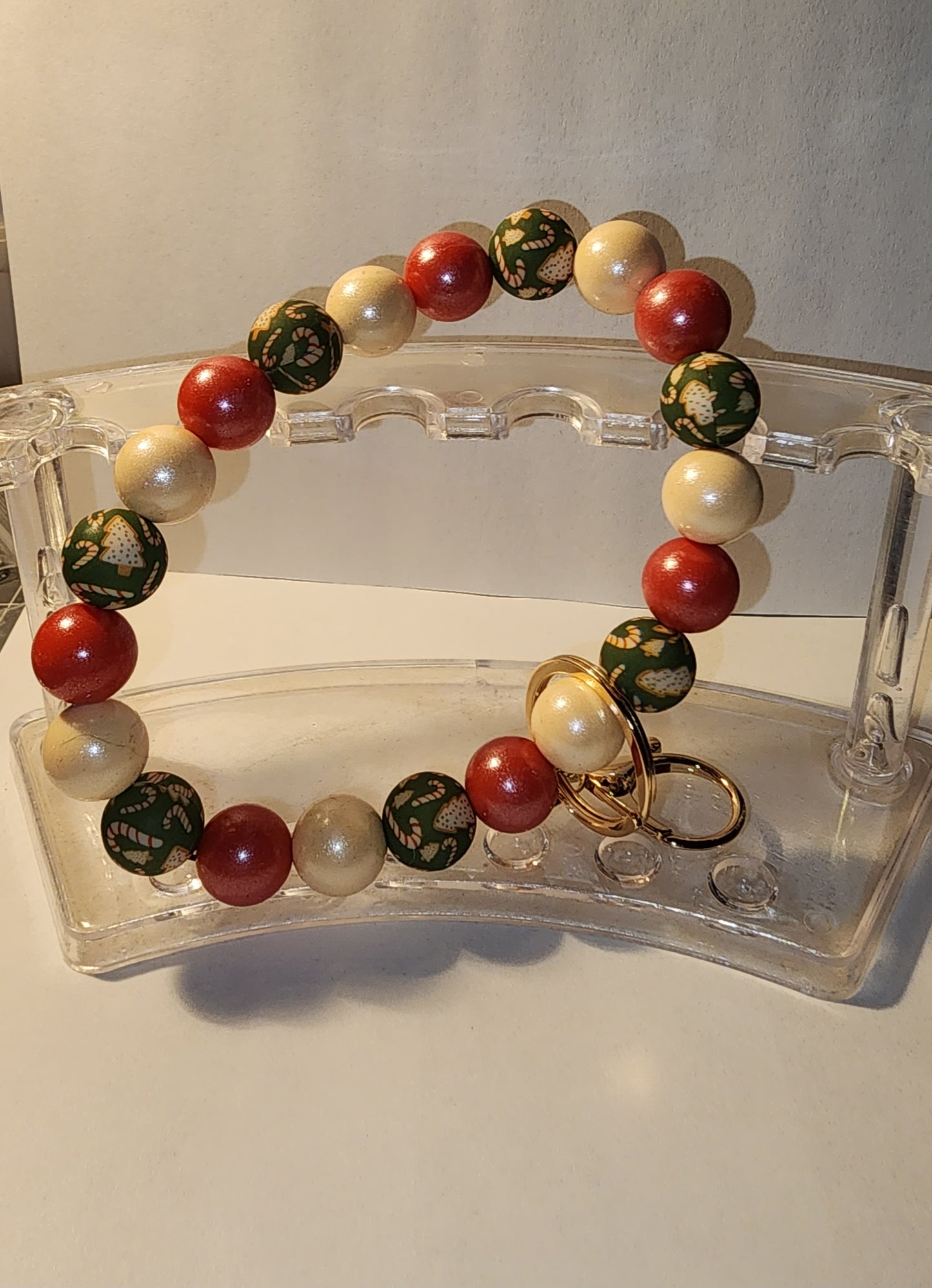 Handmade Holiday Beaded Wristlet with Acrylic Charm – Made in the USA