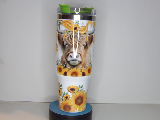 Red 19-40oz Highland Cow & Sunflower Tumbler with Straw