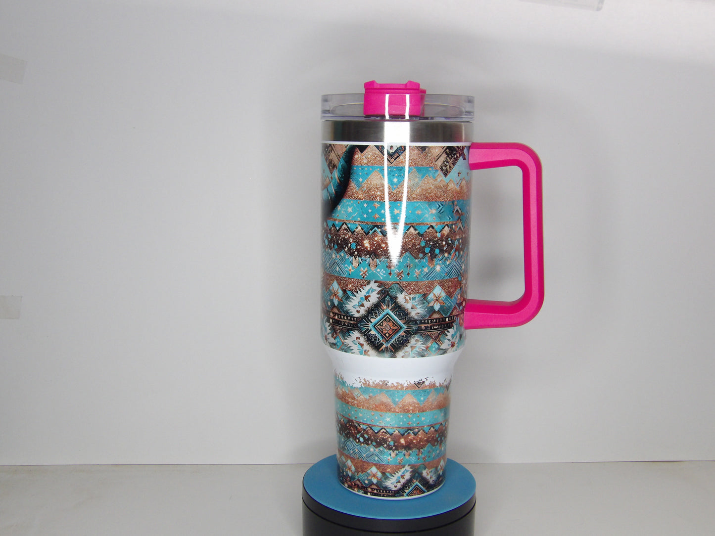 Green 14-40oz Boho Cow Skull Tumbler with Straw – Western Aztec Design, USA Made