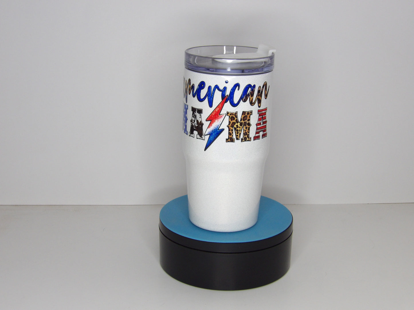 Dark Blue 24-12oz American Mama Holographic Tumbler with Handle – Patriotic Glitter Cup, USA Made