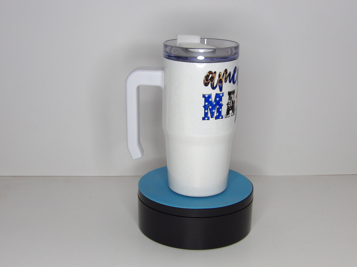 Dark Blue 24-12oz American Mama Holographic Tumbler with Handle – Patriotic Glitter Cup, USA Made