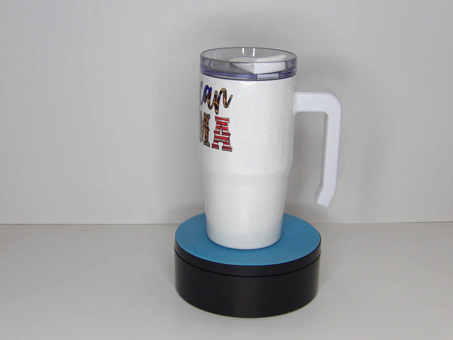 Dark Blue 24-12oz American Mama Holographic Tumbler with Handle – Patriotic Glitter Cup, USA Made
