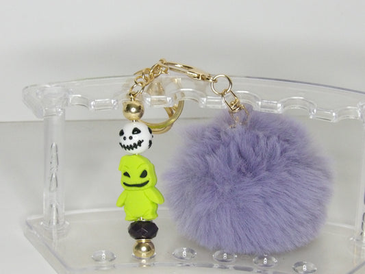 Beaded Keychain with Poof Ball and Character Focal