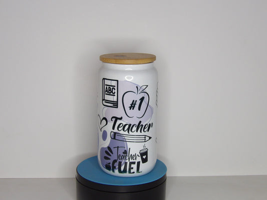 Pink 20-16 oz Frosted Glass Can – Best Teacher Ever Design