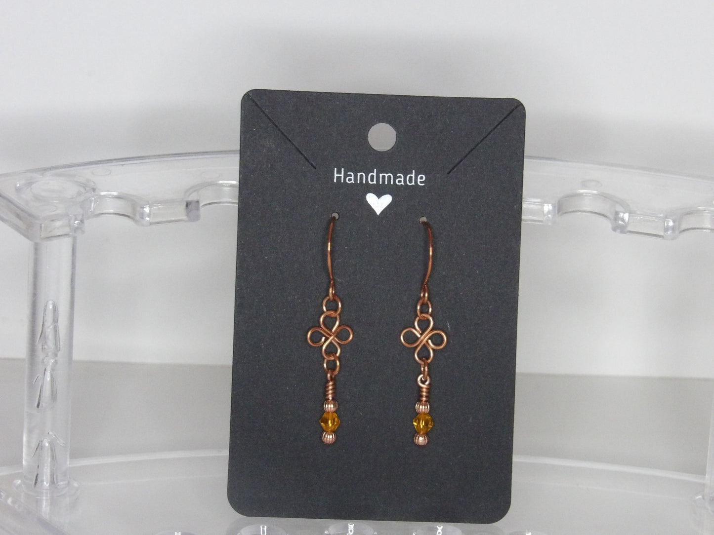 Hand-Wrapped Copper Wire Earrings with Crystal Beads | Handmade in the USA