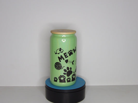 Red 12-16 oz Frosted Glass Can – Cat Mom “Meow” Design