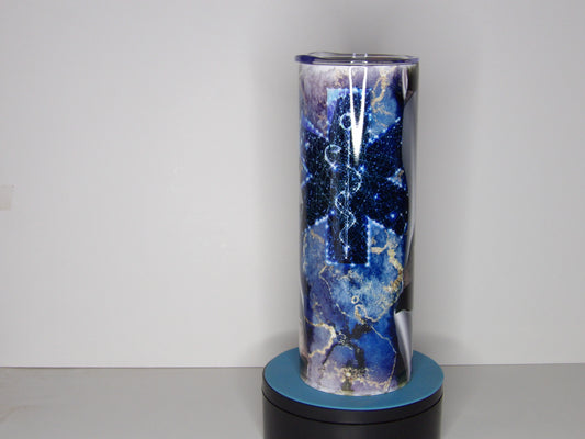 Pink 31-EMS American Flag Tumbler – Star of Life Blue Galaxy Design