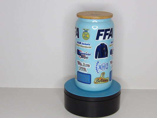 Light Blue 8-16oz Glass Can Tumbler – “Forever Blue” FFA Design with Lid & Straw
