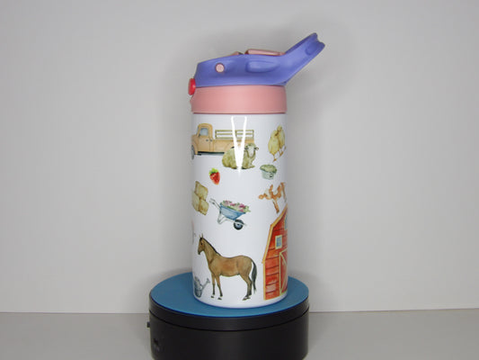 Green 13-Farm Life Kids Tumbler – 12oz Insulated Stainless Steel Water Bottle with Straw Lid