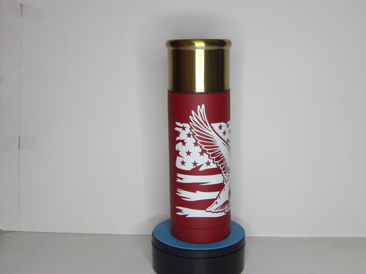 Red Shotgun Shell Casing Style with Eagle and American Flag Design30 oz Patriotic Thermos –