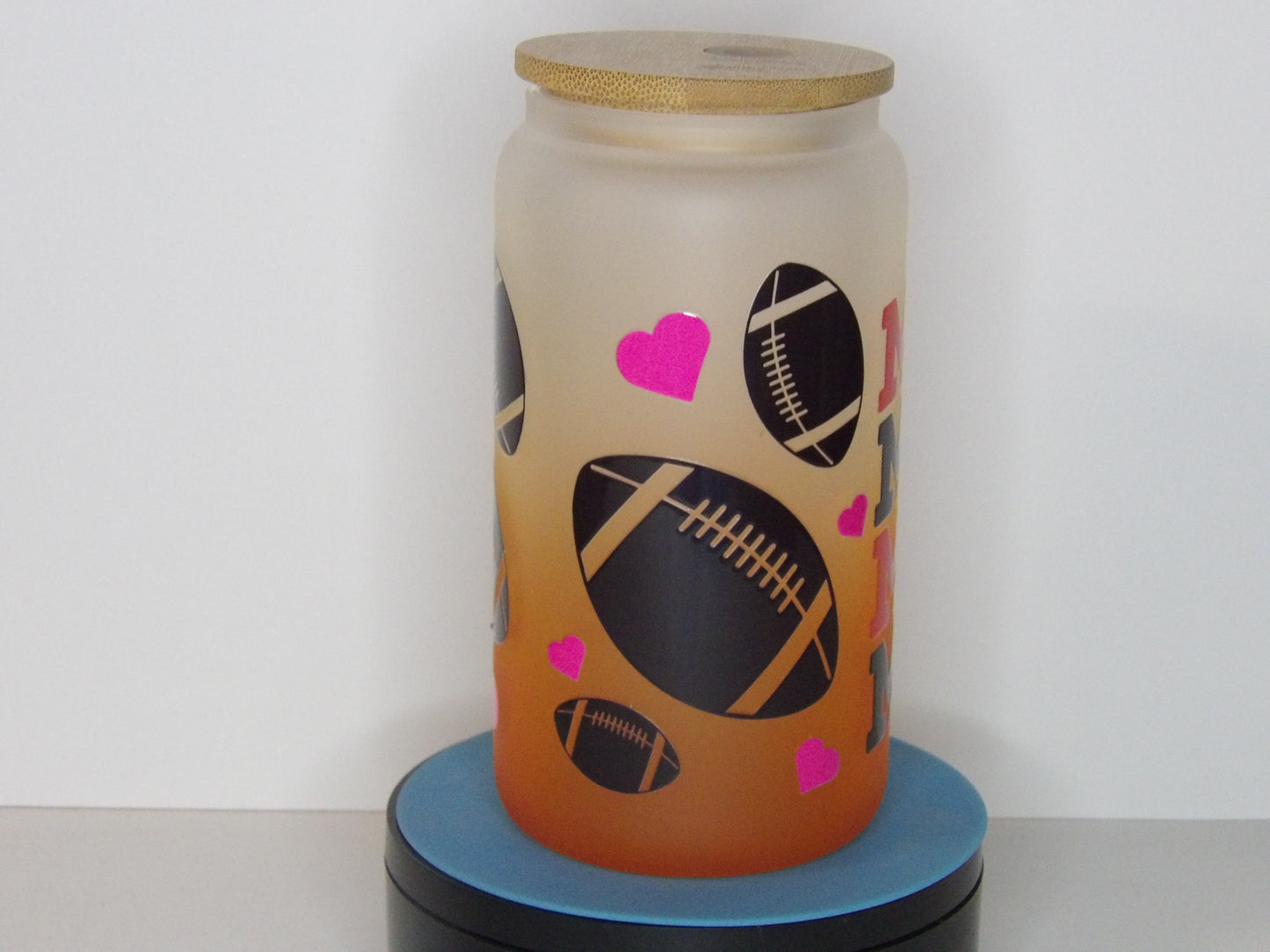 Purple 17-Football Mama 16 oz Frosted Glass Tumbler – Orange Ombre