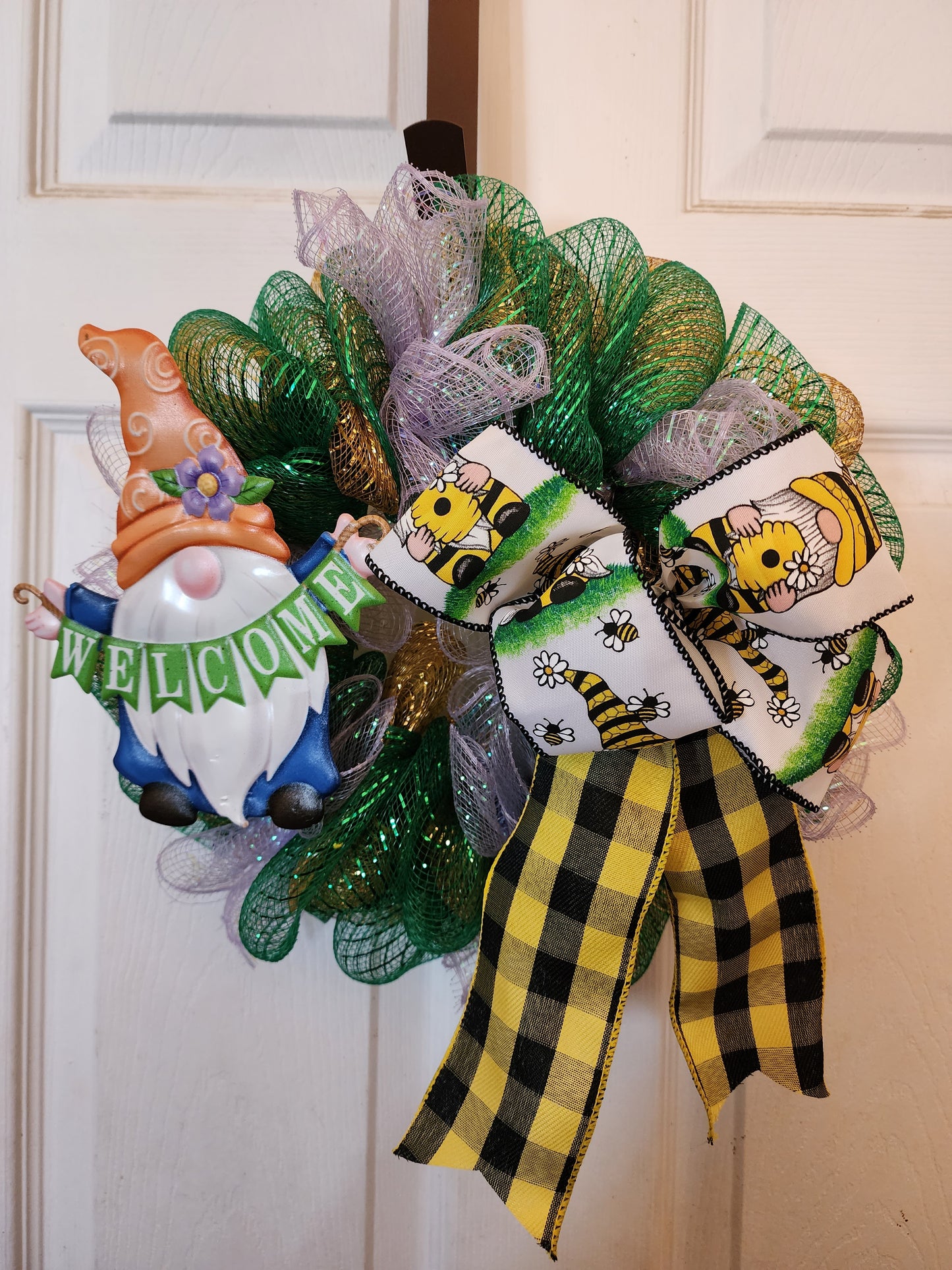 Spring Gnome Deco Mesh Wreath