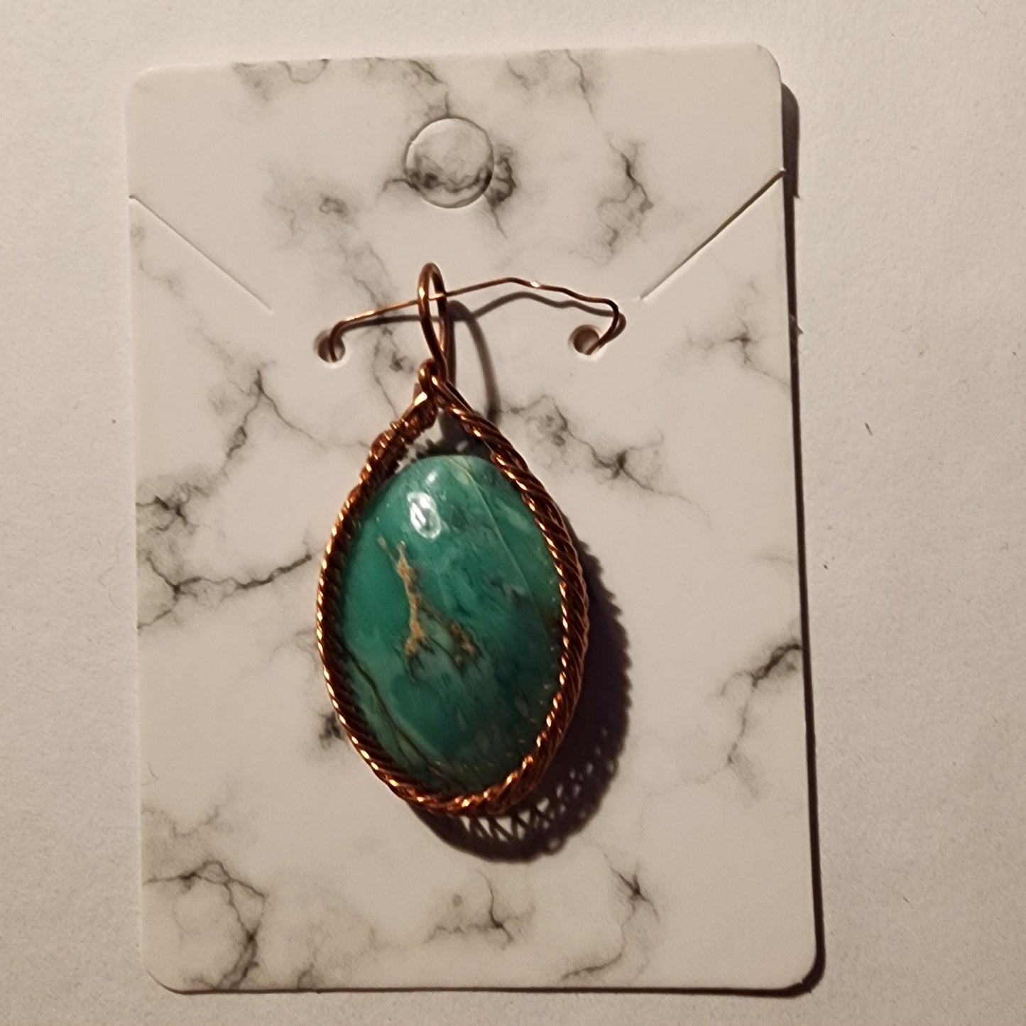 Handmade Green Gemstone Pendant Wrapped in Copper Wire – USA Made