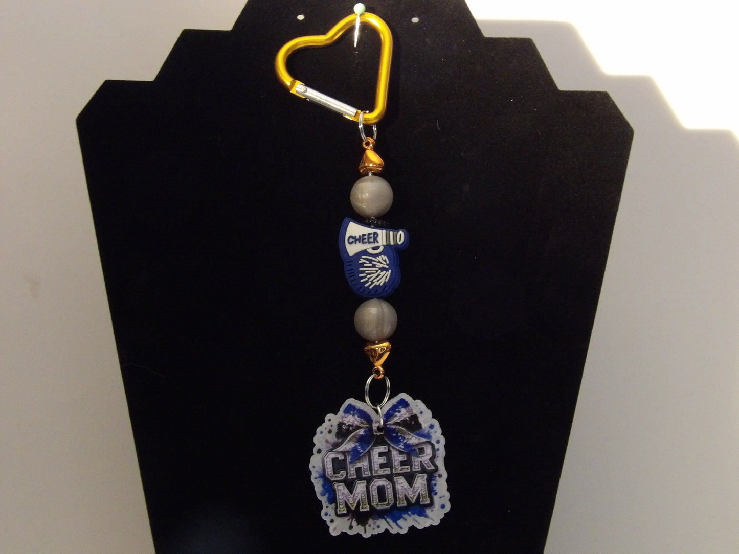Handmade Beaded Keychain with Heart Carabiner & Acrylic Flatback – Made in the USA