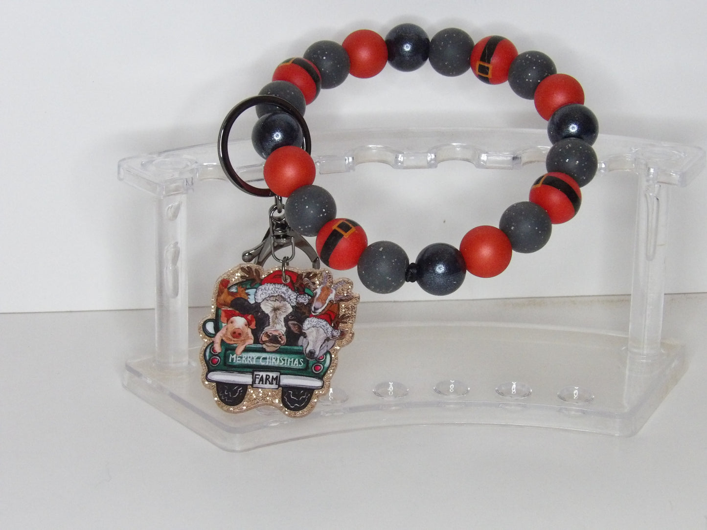 Handmade Holiday Beaded Wristlet with Acrylic Charm – Made in the USA
