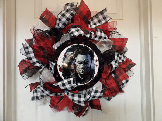 π βJasonβ Horror Halloween Wreath with Lights β Handmade DΓ©cor