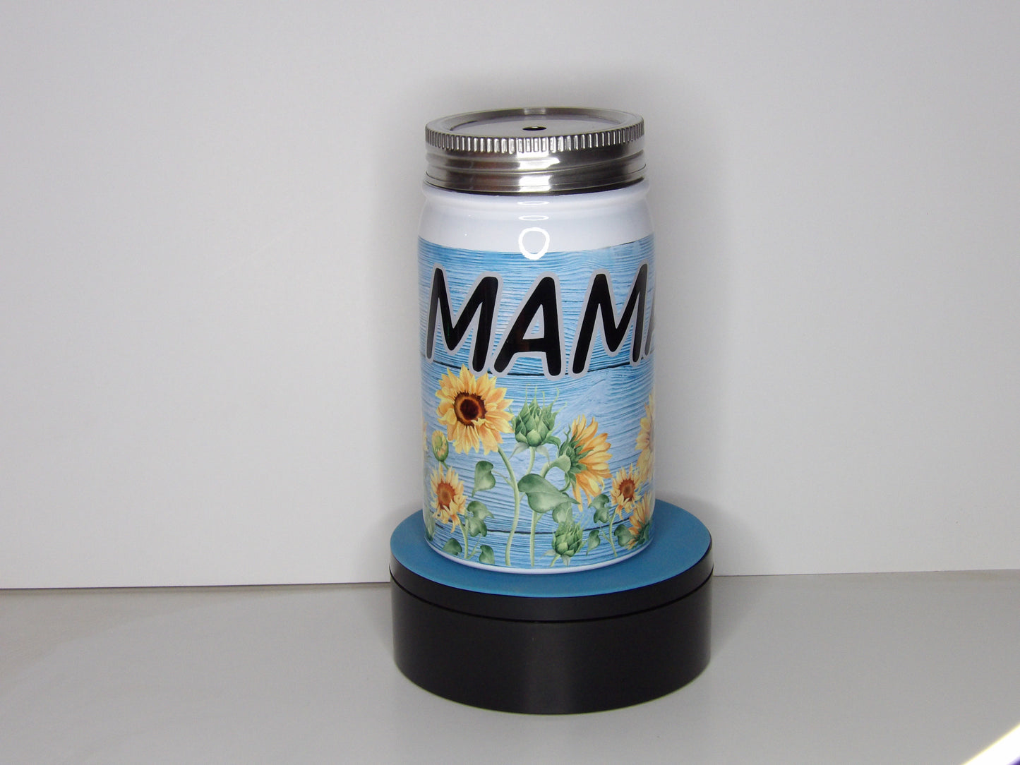 Purple 16-Sunflower Mason Jar Tumbler with Straw – “MAMA” Design – 16oz Stainless Steel Lid