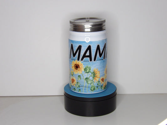 Purple 16-Sunflower Mason Jar Tumbler with Straw – “MAMA” Design – 16oz Stainless Steel Lid