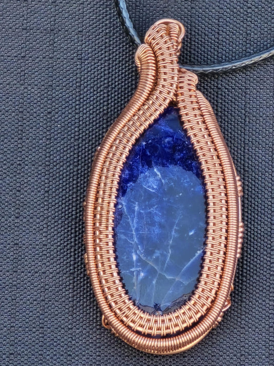 Handcrafted Sodalite Pendant Wrapped in Copper Wire – Unique Blue Crystal Necklace