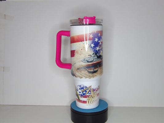 Dark Blue 19-40oz Patriotic Musket Gun Tumbler – Stainless Steel Insulated Travel Mug with Handle & Lid