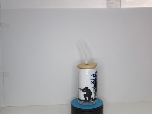 Dark Blue 16-Patriotic Military-Themed Glass Jar with Lid