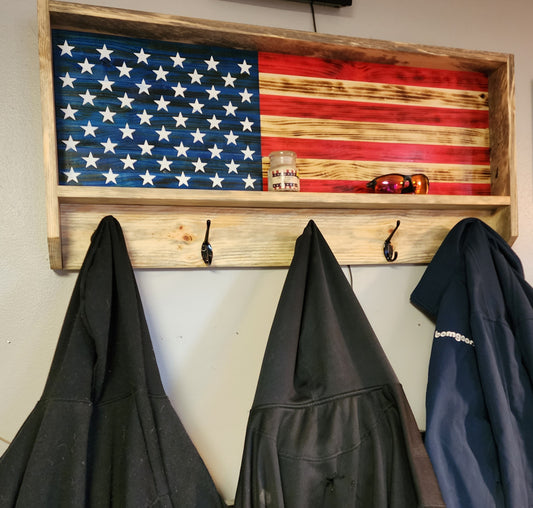 Rustic American Flag Coat Rack