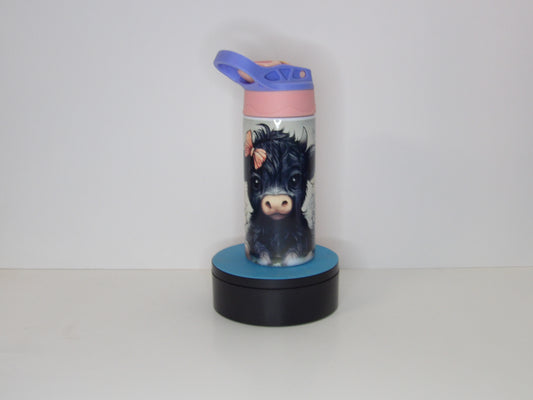 Red 9-12oz Kids Highland Cow Tumbler – Insulated Stainless Steel Water Bottle with Straw Lid