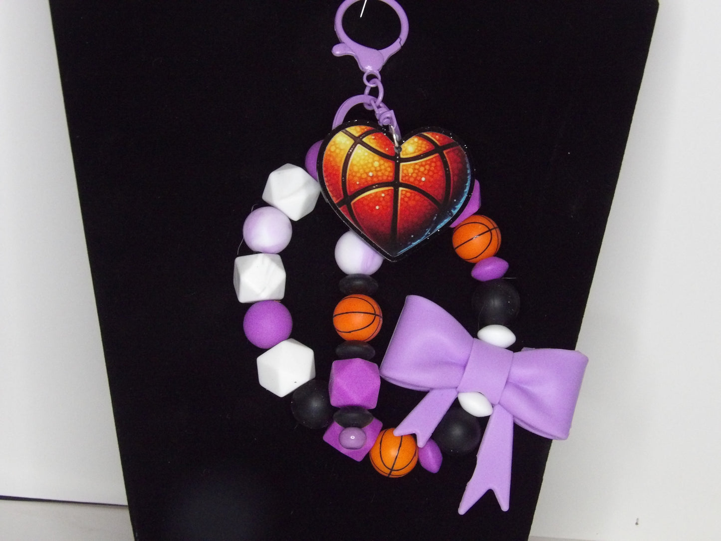 Beaded Sports Wristlet with Extra Keychain, Acrylic Flatback & Silicone Bow – Handmade in the USA