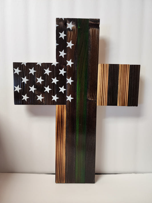 Thin Green Line Rustic Cross