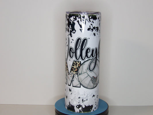 Purple 18-20oz Volleyball Mom Tumbler – Cow Print, Leopard, and Volleyball Heart Design