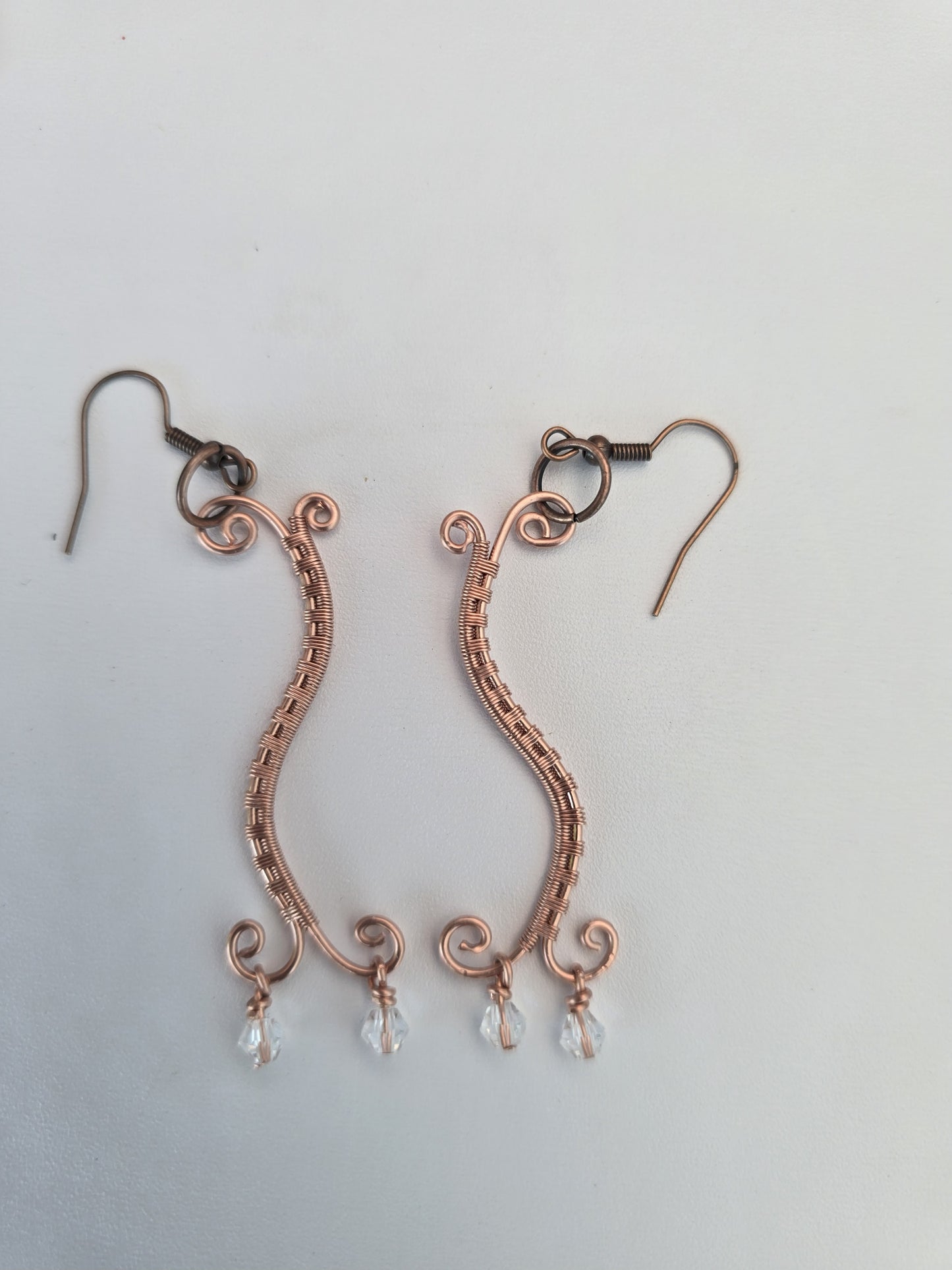 Handcrafted Copper Wire Wrapped Earrings with Colored Crystal Dangles