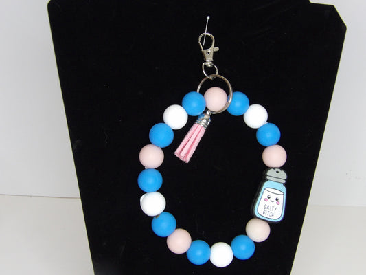 Handmade Beaded Wristlet Keychain with short tassel – Silicone Beads, USA Made