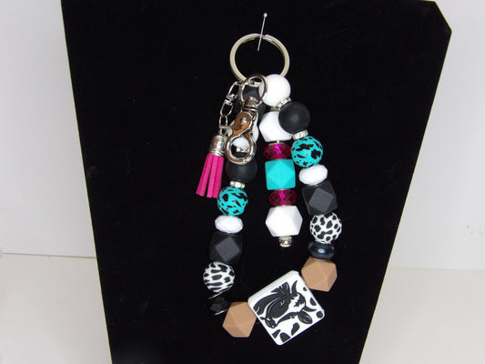 Handmade Beaded Wristlet Keychain with Extra Key Ring – Stylish Silicone Beads, USA Made