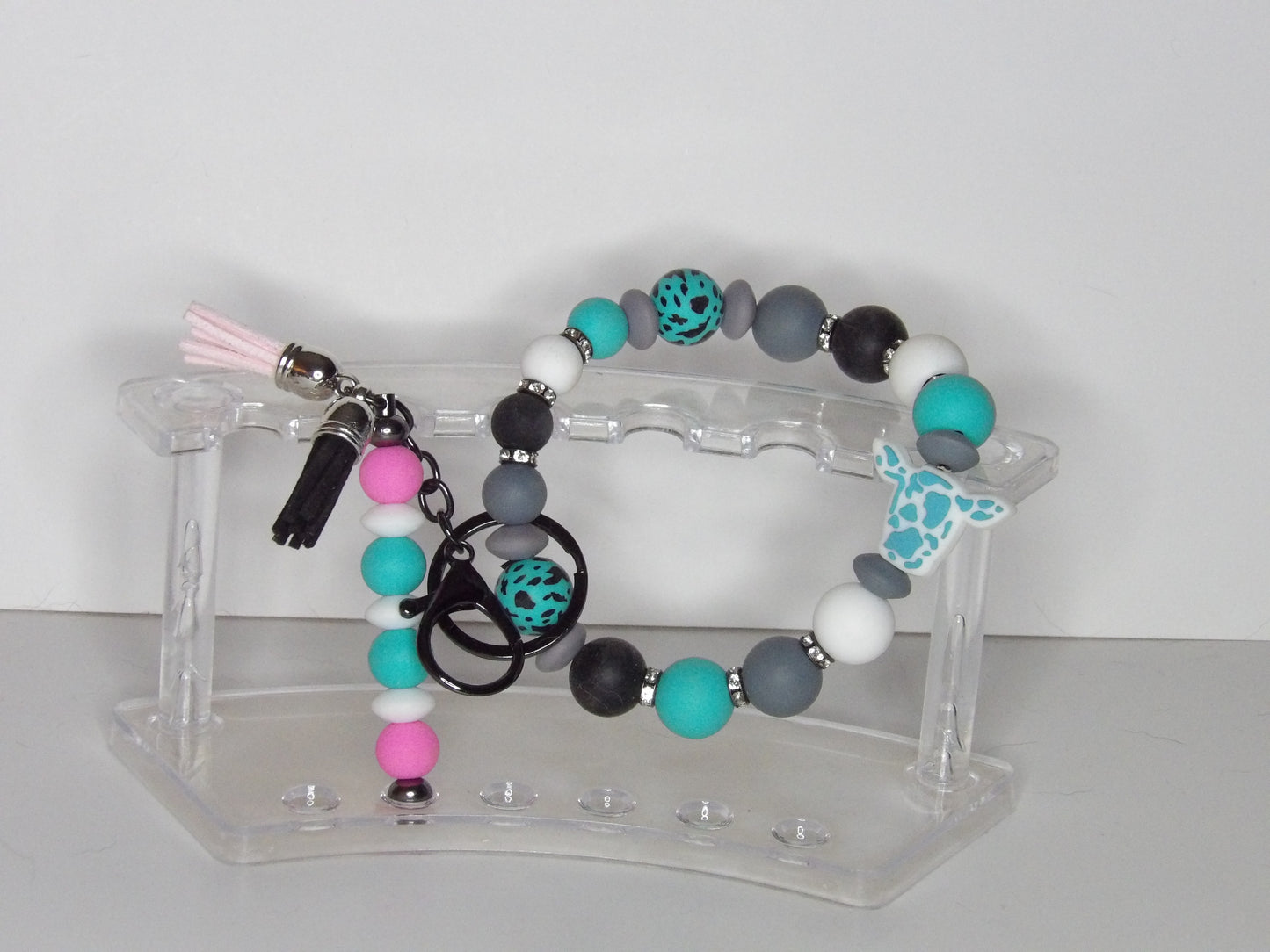 Handmade Beaded Wristlet Keychain with Extra Key Ring – Stylish Silicone Beads, USA Made