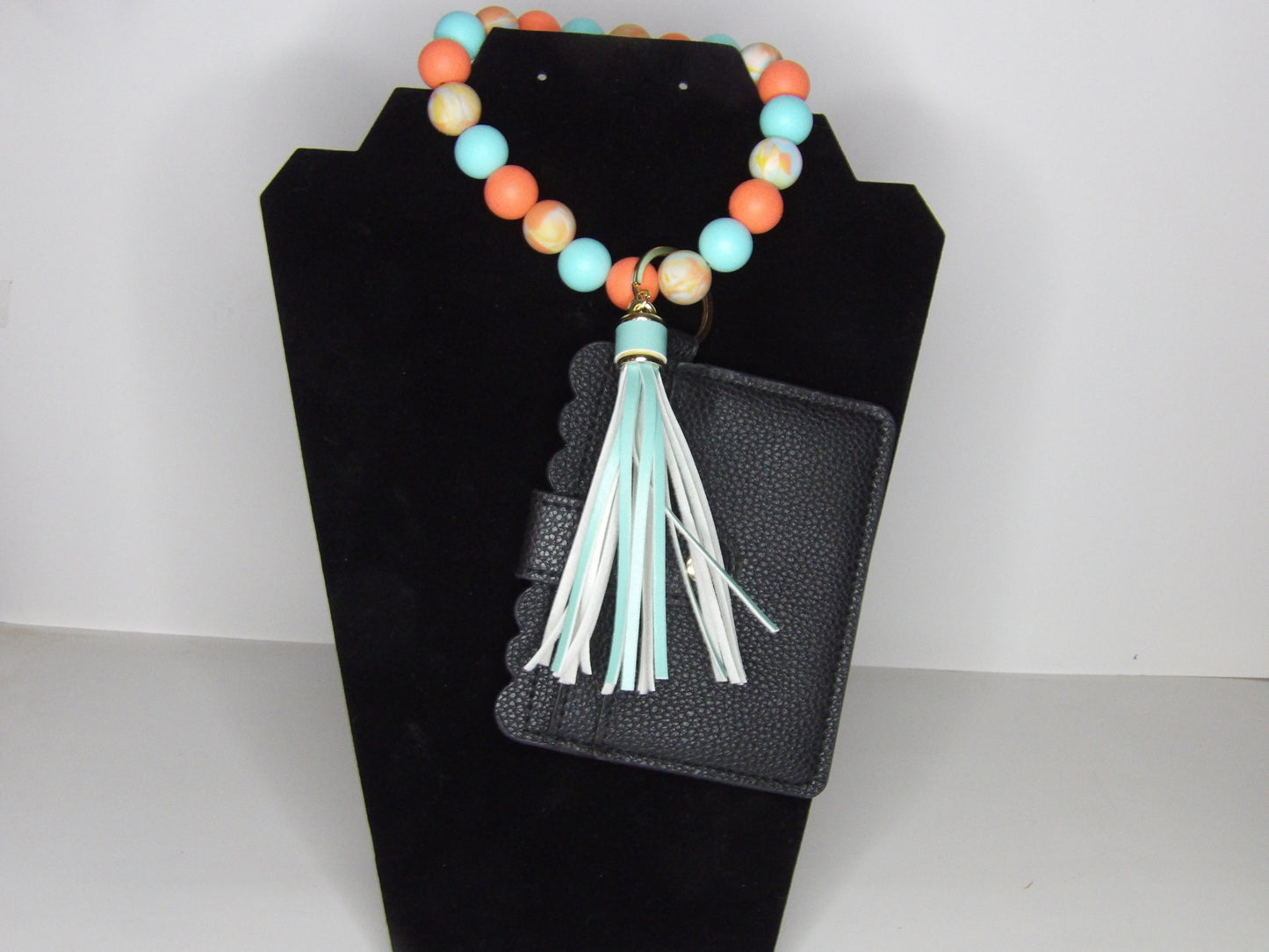 Beaded Wristlet Keychain with Clear ID & Card Slot Wallet – Handmade in the USA