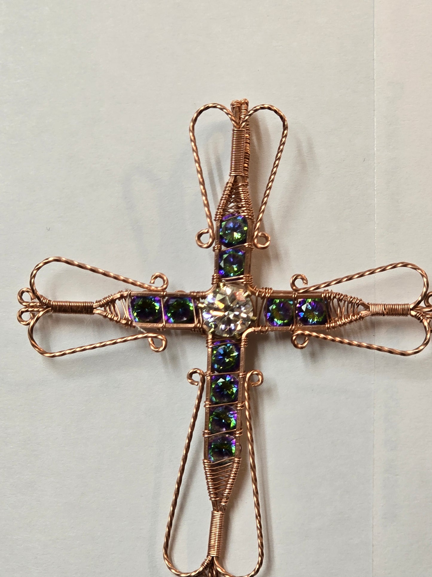 From the Heart Wire-Wrapped Cross with Moissanite & Cubic Zirconia