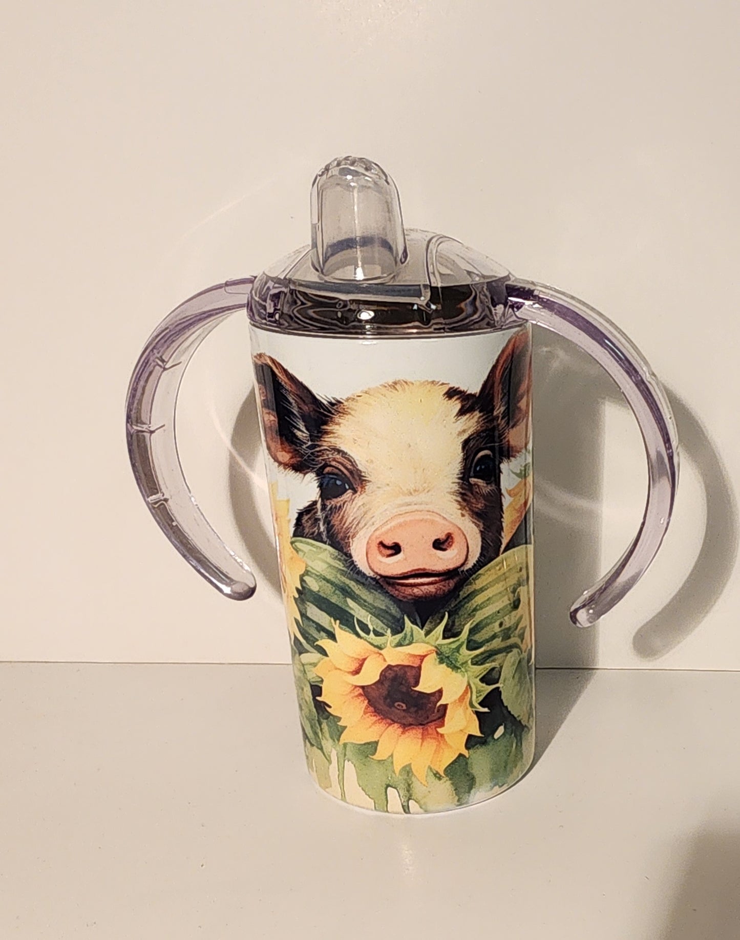 Red 8-Sunflower Piglet Sippy Cup and Tumbler – Stainless Steel with Handles and Lid