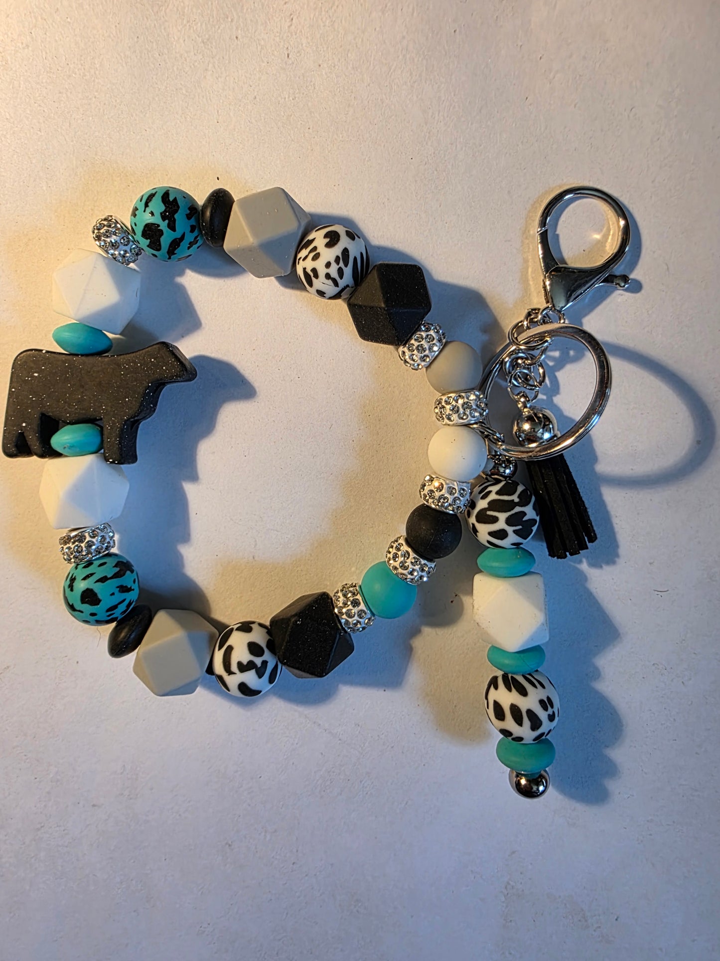 Handmade Beaded Wristlet Keychain with Extra Key Ring – Stylish Silicone Beads, USA Made