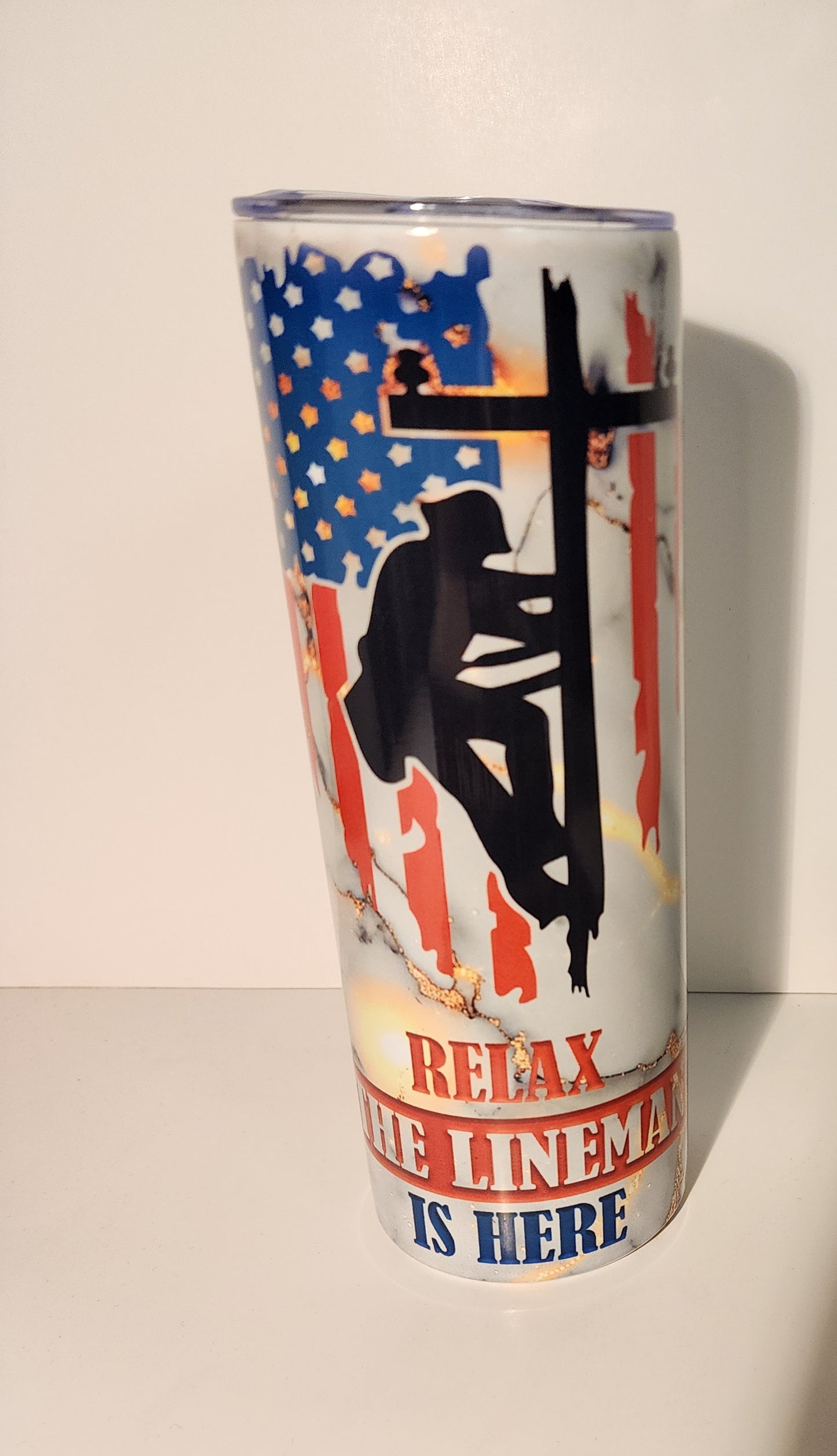Pink 11-Lineman Tumbler – “Relax, The Lineman Is Here”
