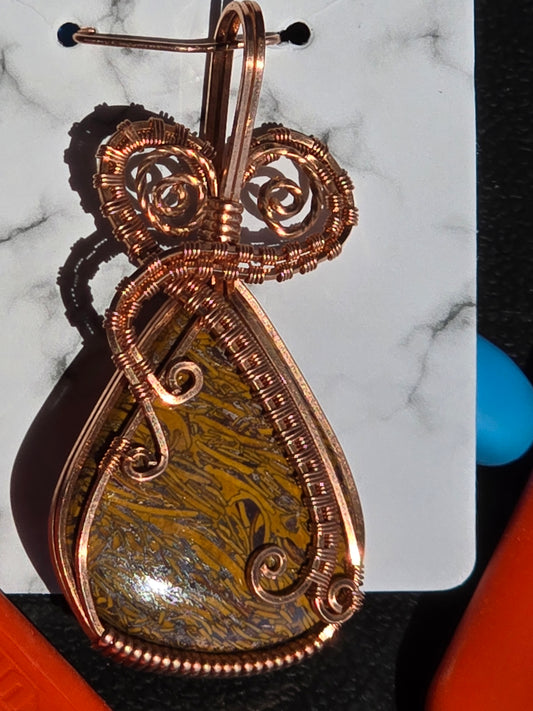 Handcrafted Jasper Stone Pendant Wrapped in Copper Wire