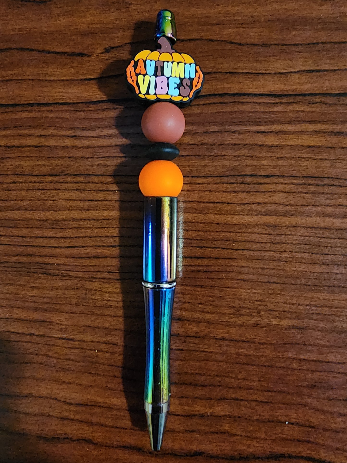 Handmade Fall Beaded Pen — Autumn Leaf & Pumpkin Beads • Made in the USA